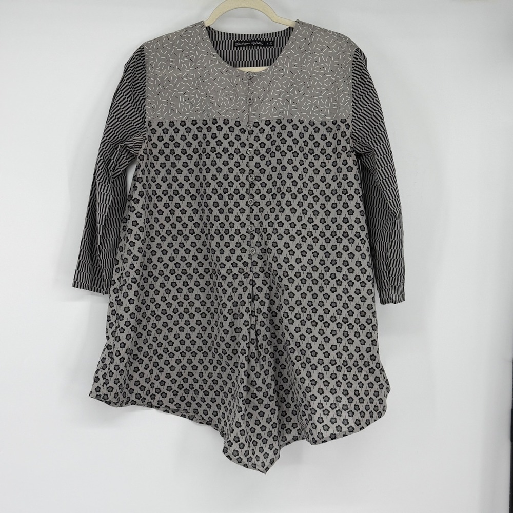 Gudrun Sjoden Mixed-Pattern Tunic in Gray and Black